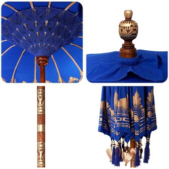 Balinese Parasol Blauw 210-220 cm Katoen, massief hout
