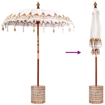 Balinese Parasol Cr&egrave;me 180-190 cm Katoen, massief hout