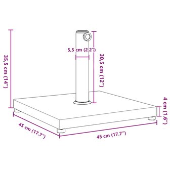 Parasolvoet voor stokken van &Oslash;32/38/48 mm 18 kg vierkant