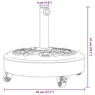 Parasolvoet met wielen voor stok van &Oslash;38 / 48 mm 27 kg rond