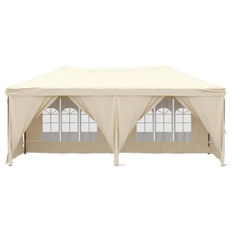 Partytent inklapbaar met zijwanden 3x6 m cr&egrave;mekleurig