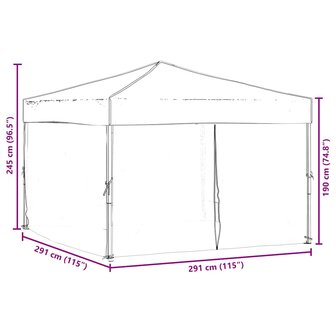 Partytent inklapbaar met zijwanden 3x3 m cr&egrave;mekleurig