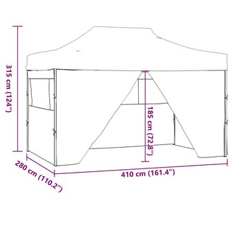 Partytent met 4 zijwanden inklapbaar 280x410x315 cm staal wit