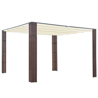 Prieel met dak 300x300x220 cm poly rattan bruin en cr&egrave;me