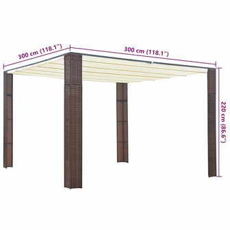 Prieel met dak 300x300x220 cm poly rattan bruin en cr&egrave;me