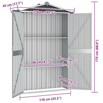 Tuinschuur 116x45x175 cm gegalvaniseerd staal grijs