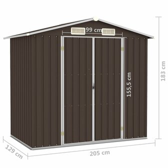 Tuinschuur 205x129x183 cm gegalvaniseerd staal bruin