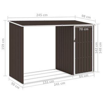 Brandhoutschuur 245x98x159 cm gegalvaniseerd staal bruin