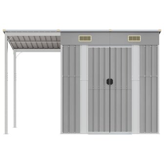 Tuinschuur met verlengd dak 277x107x181 cm staal lichtgrijs