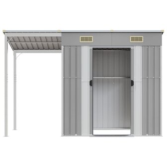 Tuinschuur met verlengd dak 277x107x181 cm staal lichtgrijs