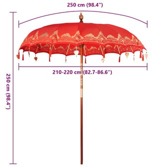 Balinese Parasol Rood (210-220) x 260 cm Katoen en massief hout