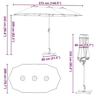 Tuinparasol Zwart 370 x 197 x 239 cm Poedergecoat staal