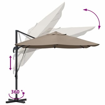 Cantilever Roma parasol Taupe en Zwart 352 x 251 x 260 cm