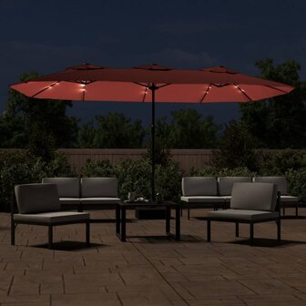 Parasol dubbel dak met LED 449x265 cm terracottakleurig