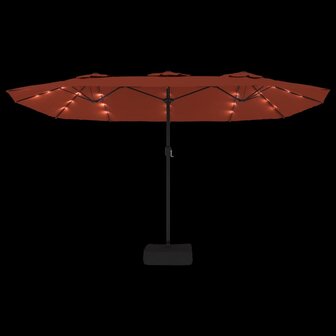 Parasol dubbel dak met LED 449x265 cm terracottakleurig