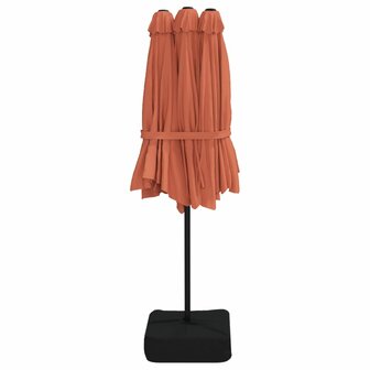 Parasol dubbel dak met LED 449x265 cm terracottakleurig
