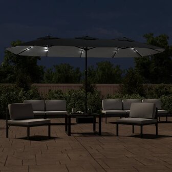 Parasol dubbel dak met LED 449x265 cm zwart