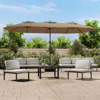 Parasol dubbel dak met LED 449x265 cm taupe