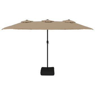 Parasol dubbel dak met LED 449x265 cm taupe