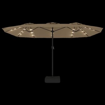 Parasol dubbel dak met LED 449x265 cm taupe