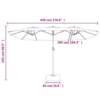 Parasol dubbel dak met LED 449x265 cm taupe