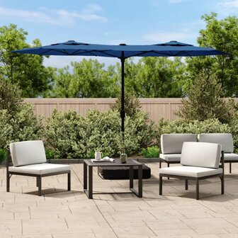 Parasol dubbel dak met LED 316x145 cm azuurblauw