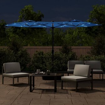 Parasol dubbel dak met LED 316x145 cm azuurblauw