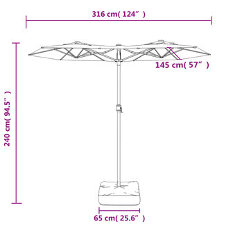 Parasol dubbel dak met LED 316x145 cm azuurblauw