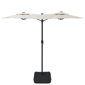 Parasol dubbel dak met LED 316x145 cm zandwit