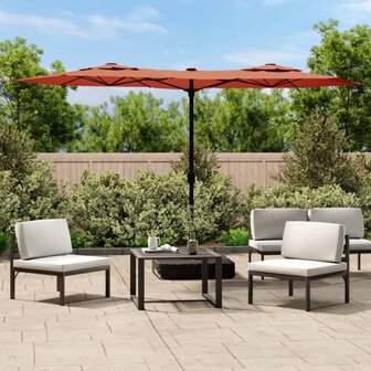 Parasol dubbel dak met LED&#039;s 316x145 cm terracottakleurig