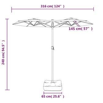 Parasol dubbel dak 316x145 cm zandwit