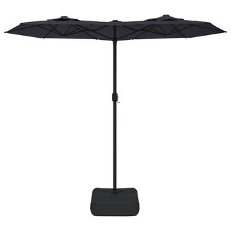 Parasol dubbel dak met LED&#039;s 316x145 cm zwart