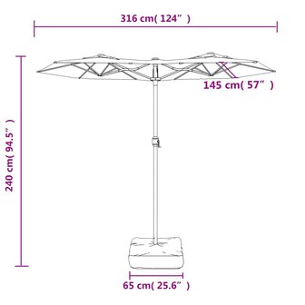 Parasol dubbel dak met LED&#039;s 316x145 cm zwart