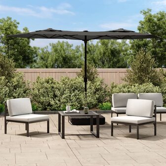 Parasol dubbel dak met LED&#039;s 316x145 cm antracietkleurig