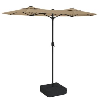 Parasol dubbel dak met LED&#039;s 316x145 cm taupe