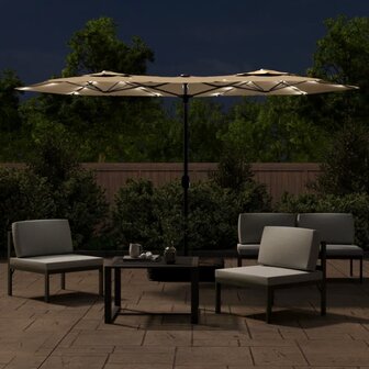 Parasol dubbel dak met LED&#039;s 316x145 cm taupe