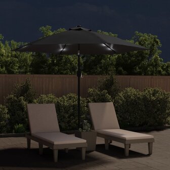 Parasol met LED-verlichting en stalen paal 300 cm zwart