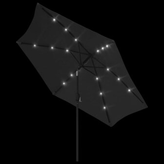 Parasol met LED-verlichting en stalen paal 300 cm zwart