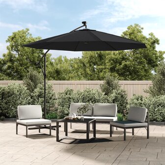 Zweefparasol met LED en stalen paal 300 cm zwart