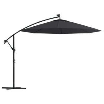 Zweefparasol met LED en stalen paal 300 cm zwart