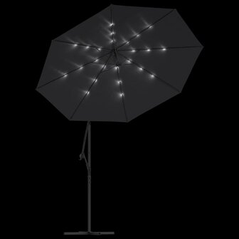 Zweefparasol met LED en stalen paal 300 cm zwart