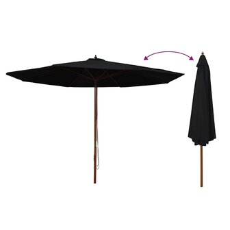 Parasol met houten paal 350 cm zwart