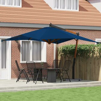 Zweefparasol met houten paal 400x300 cm azuurblauw