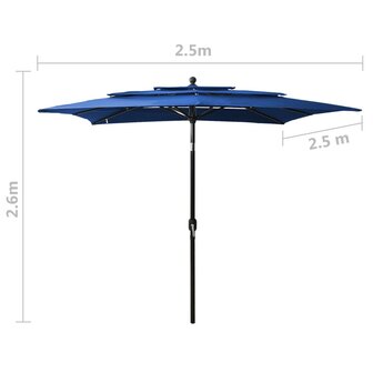 Parasol 3-laags met aluminium paal 2,5x2,5 m azuurblauw