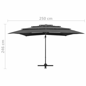 Parasol 4-laags met aluminium paal 250x250 cm antracietkleurig