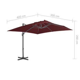 Zweefparasol met aluminium paal 400x300 cm bordeauxrood