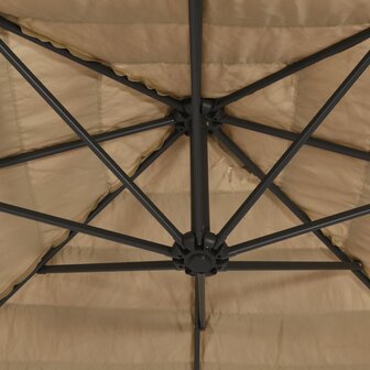 Parasol met LED&#039;s en stalen paal 324x324x247 cm bruin