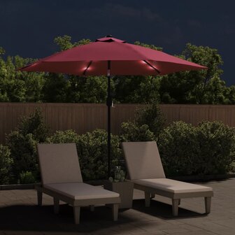 Parasol met LED-verlichting en stalen paal 300 cm bordeauxrood