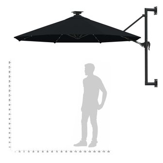Wandparasol met LED&#039;s 300 cm zwart