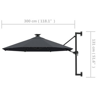 Wandparasol met LED&#039;s 300 cm antracietkleurig